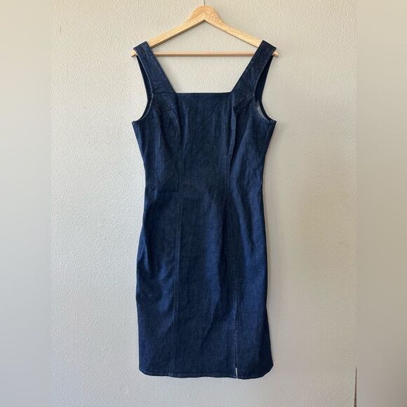 J Crew Denim Midi Tank Sheath Dress Dark Wash Size 6 - Picture 1 of 8